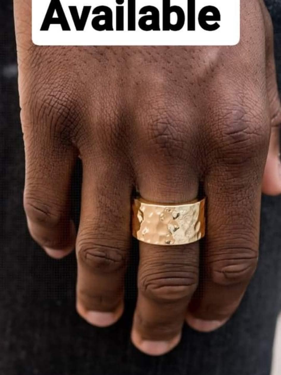 Gold Hammered Wide Band Ring For Men